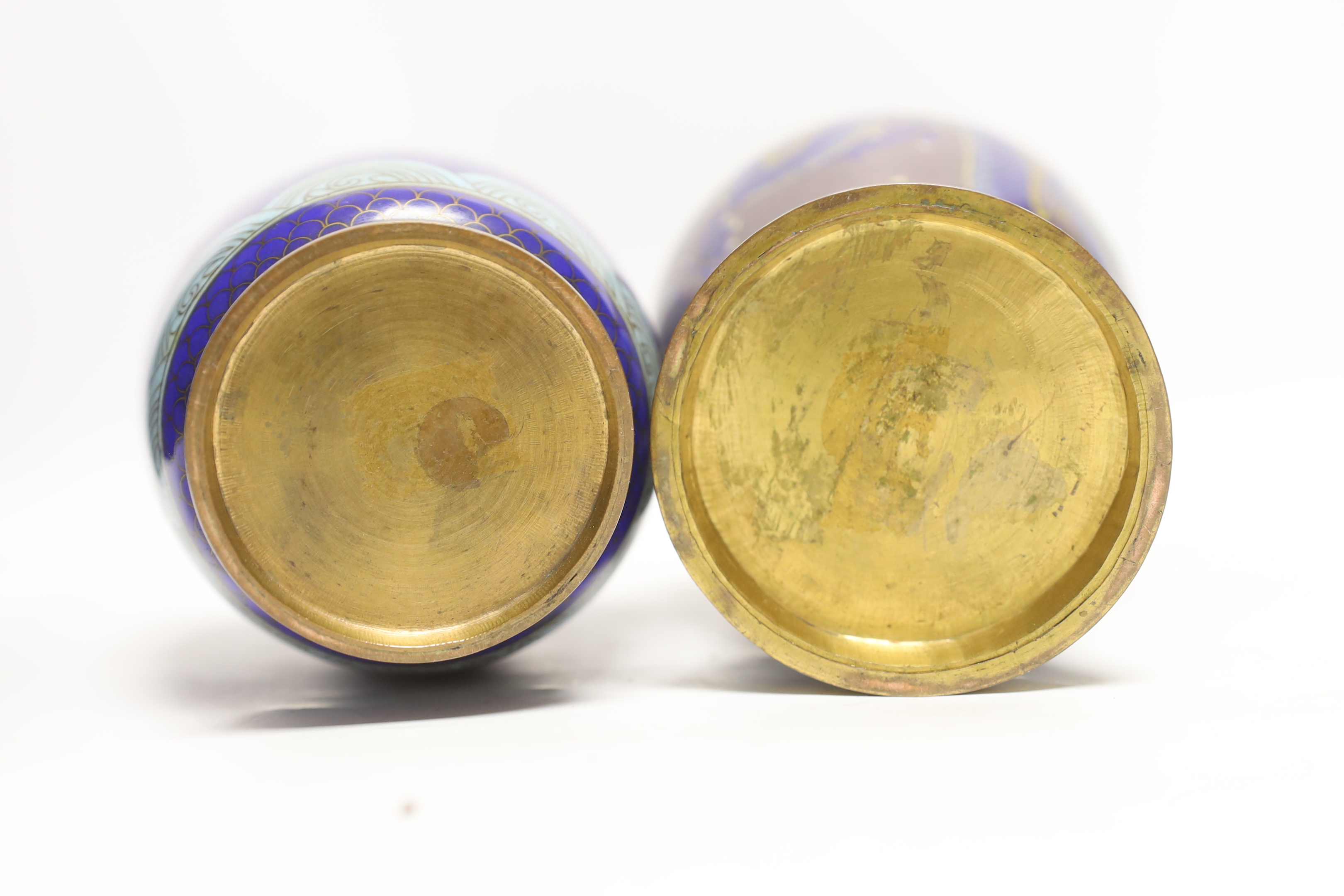 Two Chinese cloisonné enamel ‘dragon’ vases, tallest 27cm